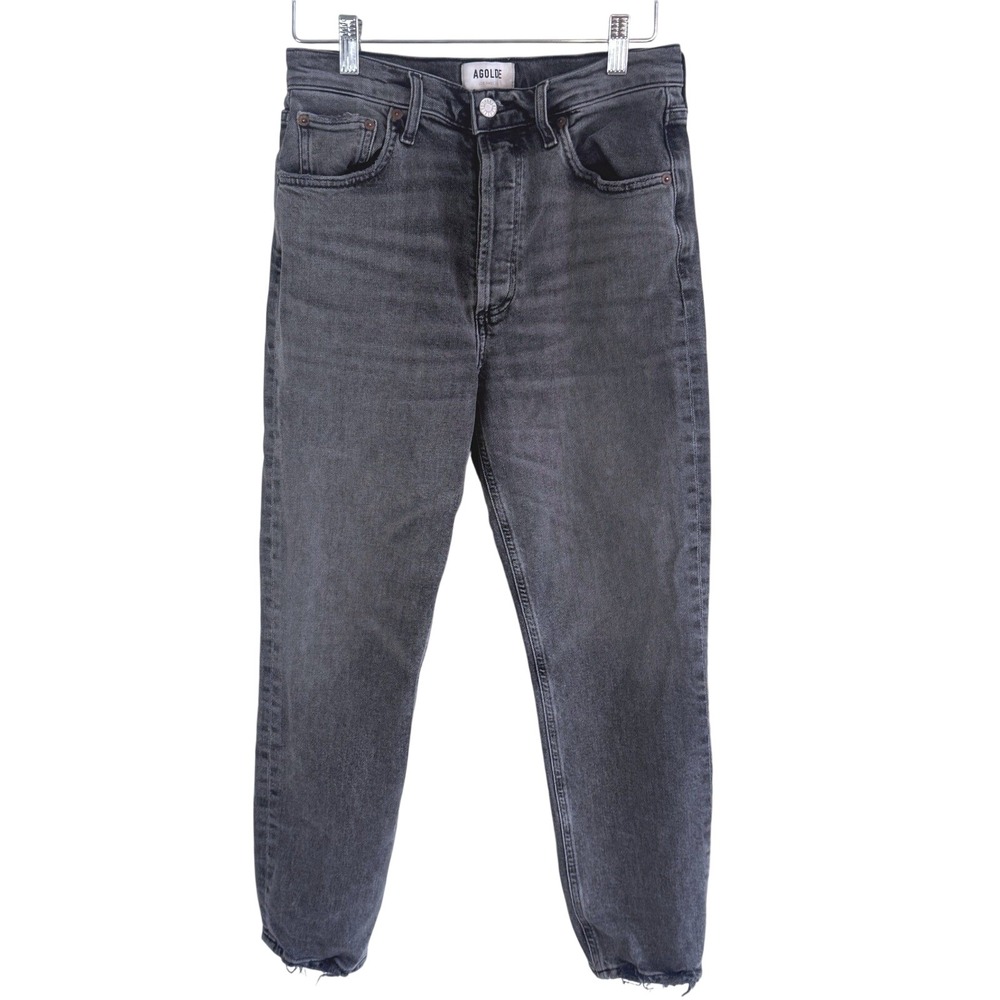 Agolde Jeans High Rise Straight Leg 27 Faded Black Womens Premium Denim Raw Hem
